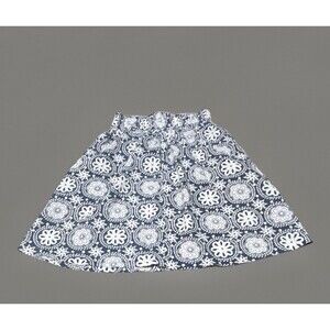 CANDY Blue White Floral A-Line Short Skirt W/Pockets Elastic Waist Size S